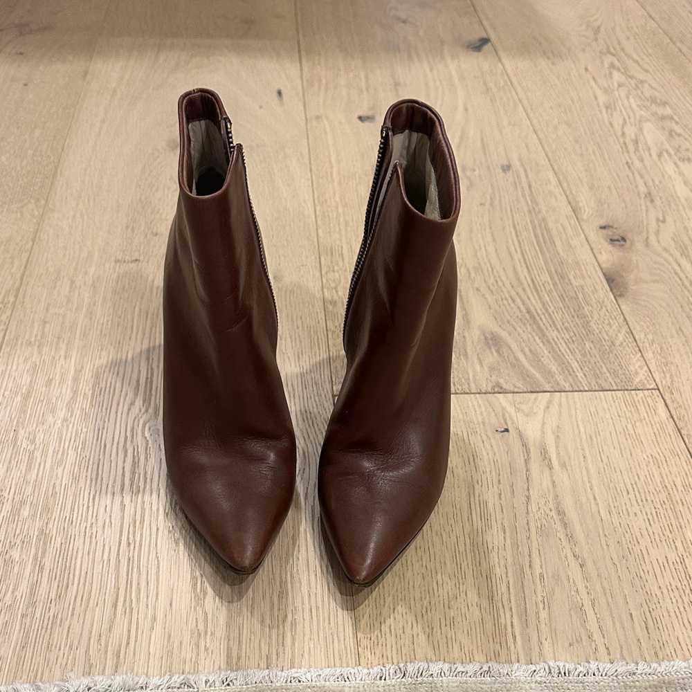 KORS Michael Kors Brown Pointed-Toe Leather Ankle Booties